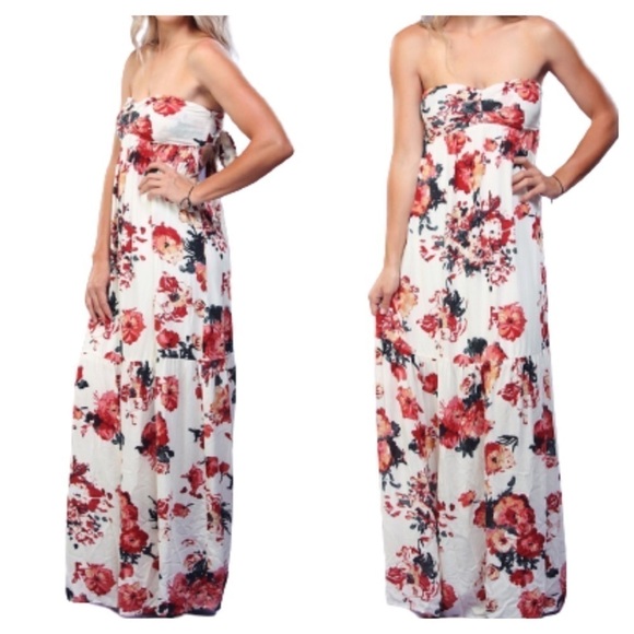 Love Stitch Floral Pink Red Strapless Maxi Dress size small NWT - Picture 4 of 11